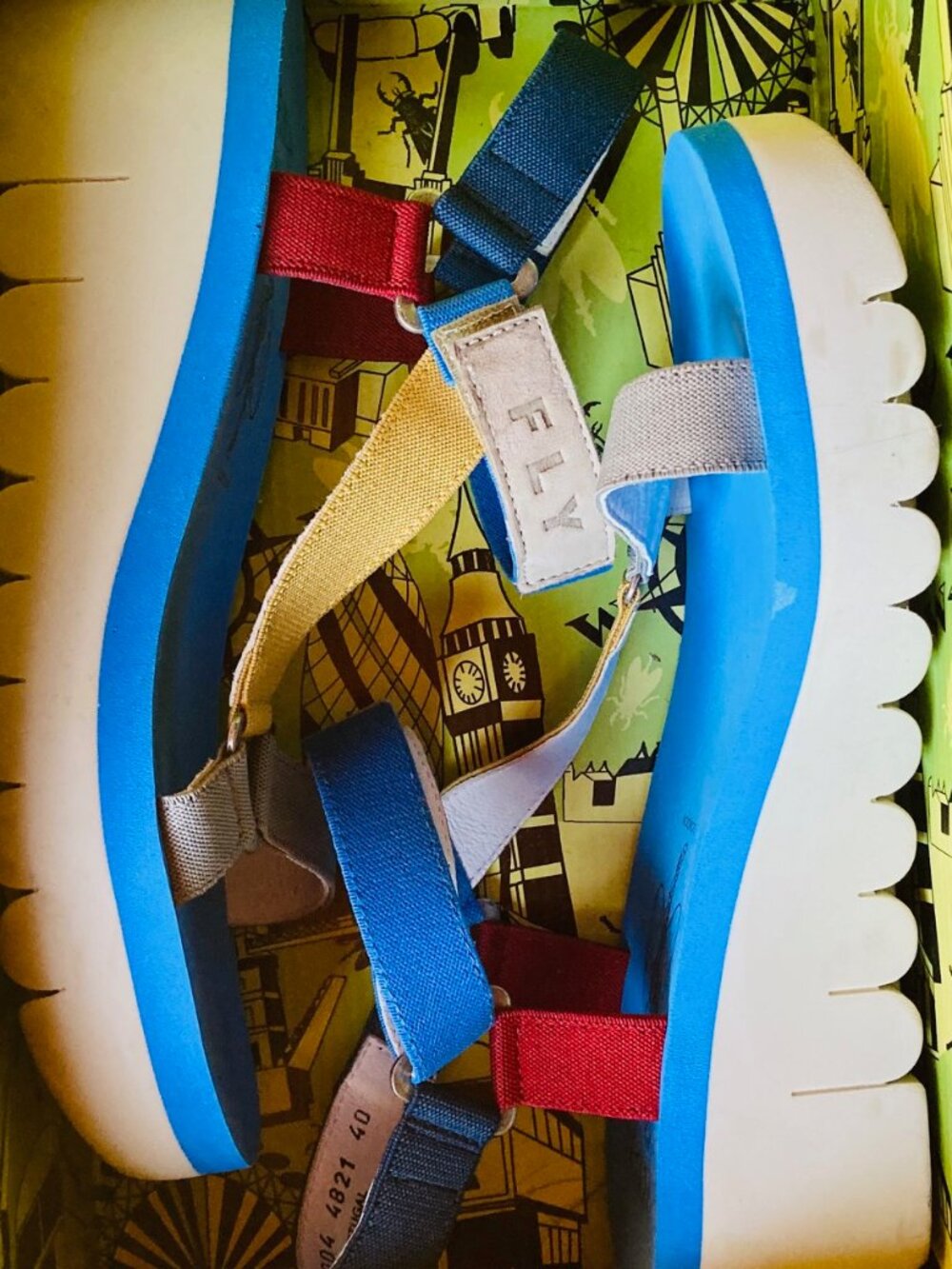 Women's Fly London Yefa Wedge Cupido Multicol (AZURE) Sandals Size 40 YEFA726FLY - Picture 2 of 6